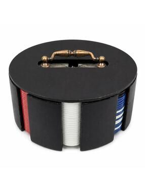 Vintage Poker Chip Carousel Set Wooden Rotating Caddy w/ Chips & Playing Cards